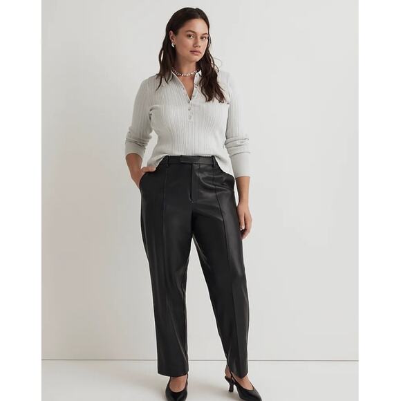 Madewell x Aimee Song Slim Tapered Pants in Faux Leather Black 14 - Picture 2 of 5